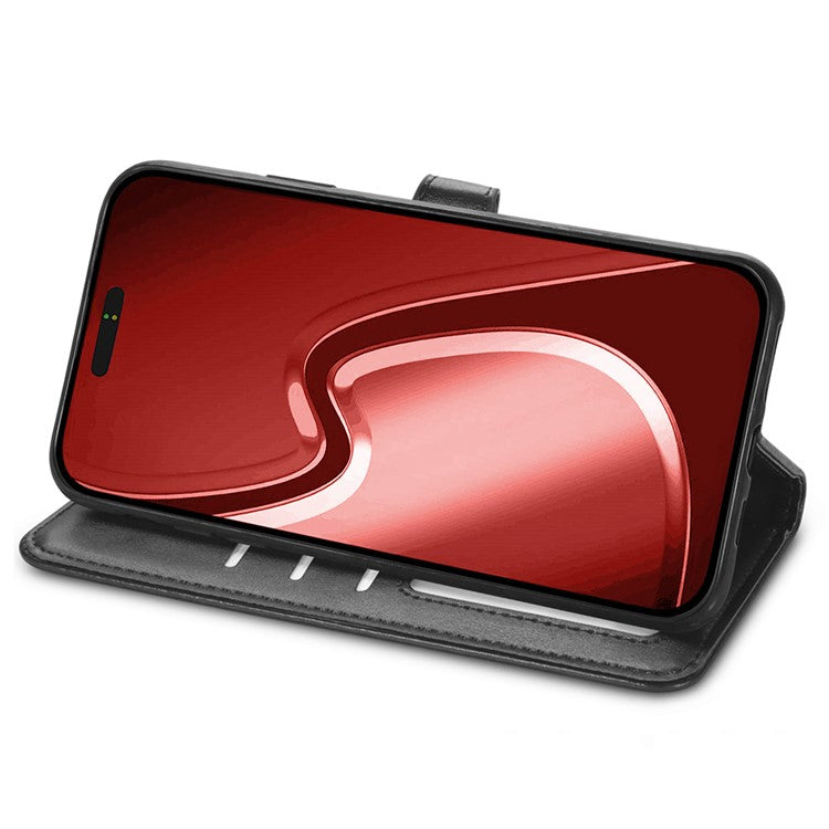 For iPhone 16 Pro Case Leather Phone Case Wallet Stand Cover with Wrist Strap - Black