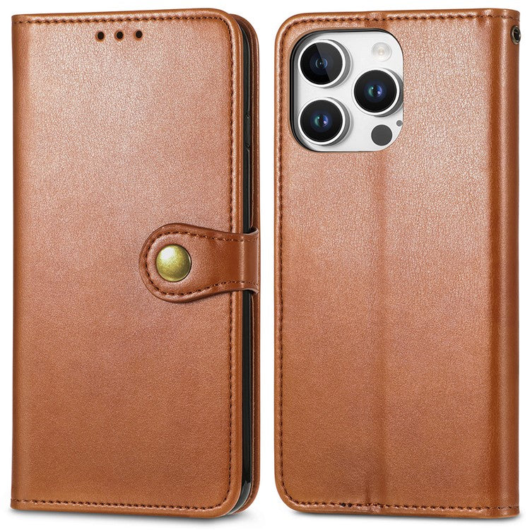 For iPhone 16 Pro Case Leather Phone Case Wallet Stand Cover with Wrist Strap - Brown