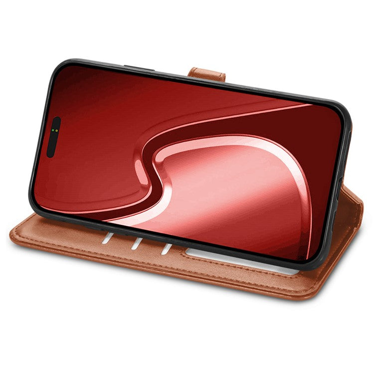 For iPhone 16 Pro Case Leather Phone Case Wallet Stand Cover with Wrist Strap - Brown