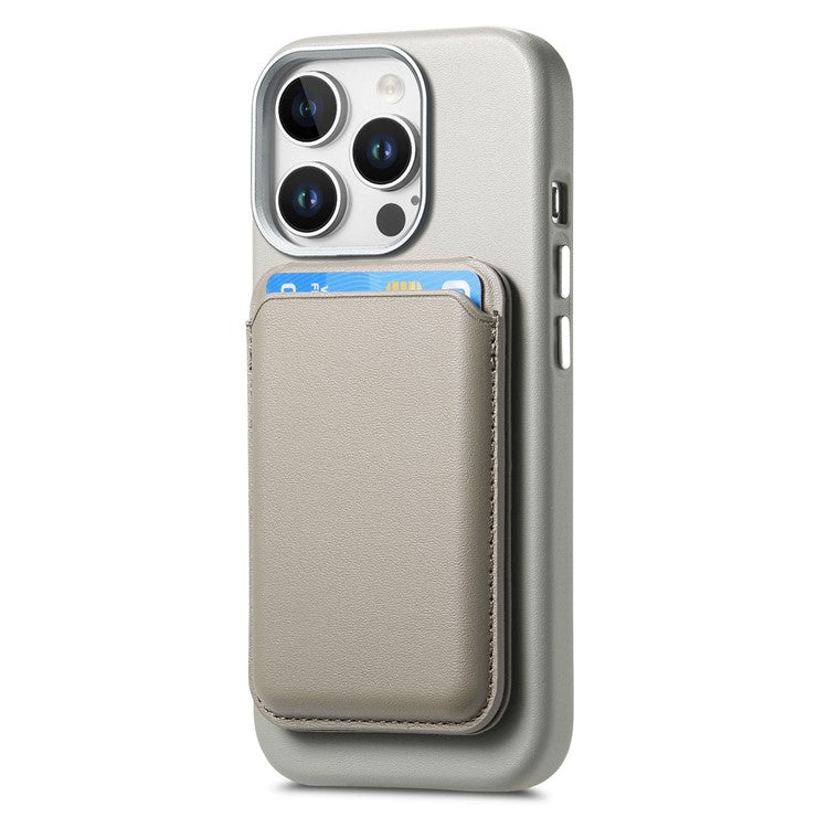 For iPhone 16 Pro Case Detachable Card Slot Leather+TPU Phone Cover with Metal Buttons - Grey