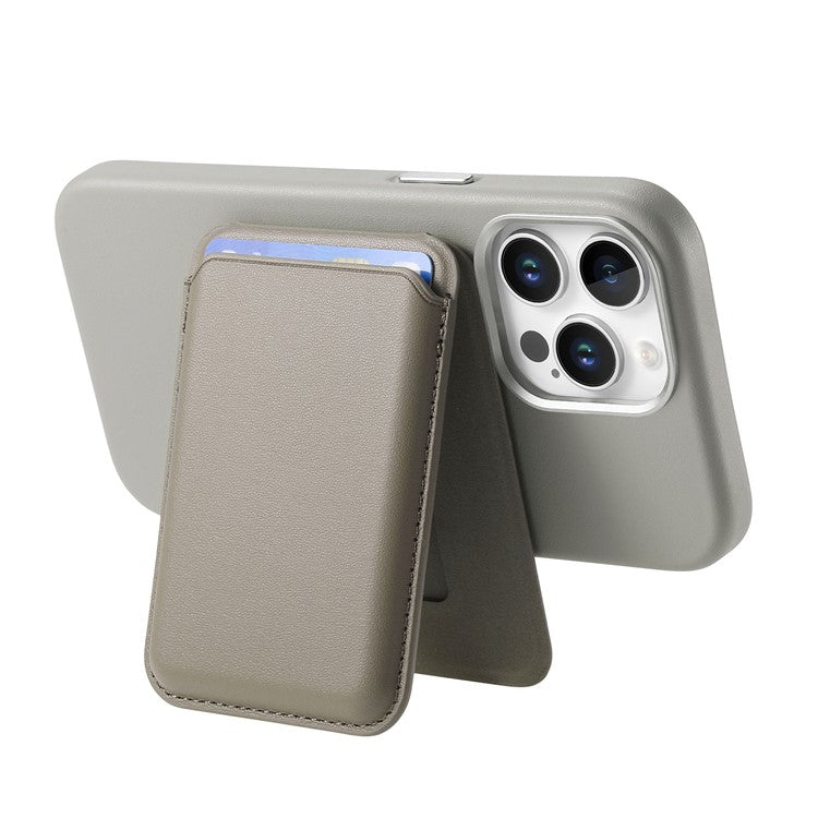 For iPhone 16 Pro Case Detachable Card Slot Leather+TPU Phone Cover with Metal Buttons - Grey