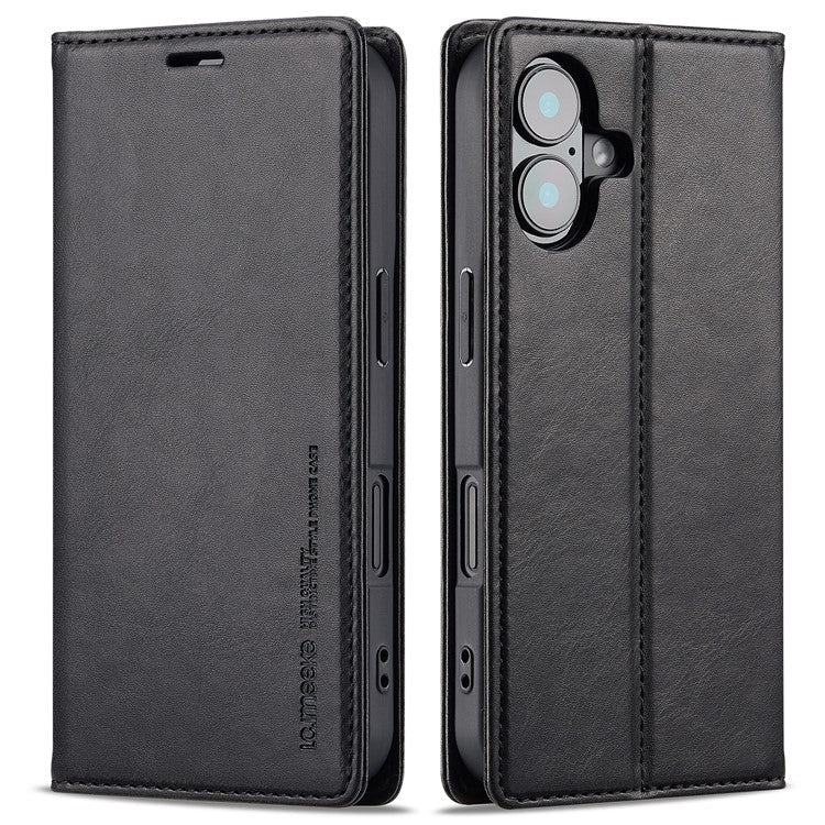 LC.IMEEKE For iPhone 16 Plus Leather Case RFID Blocking Card Slots Phone Cover - Black