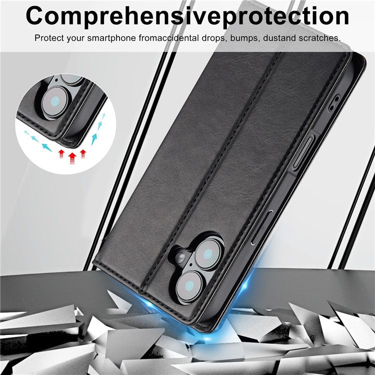 LC.IMEEKE For iPhone 16 Plus Leather Case RFID Blocking Card Slots Phone Cover - Black