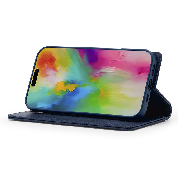 LC.IMEEKE For iPhone 16 Leather Case RFID Blocking Card Slots Phone Cover - Blue