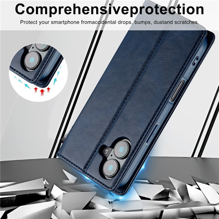 LC.IMEEKE For iPhone 16 Leather Case RFID Blocking Card Slots Phone Cover - Blue