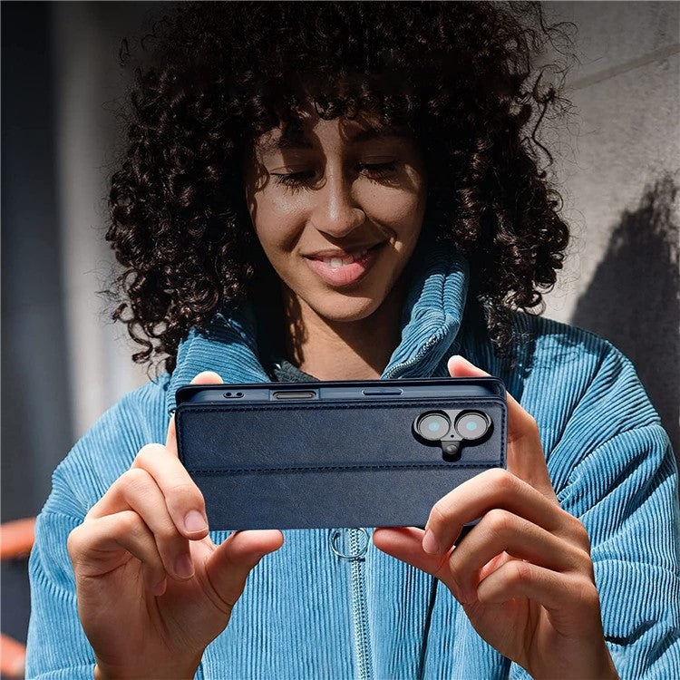 LC.IMEEKE For iPhone 16 Leather Case RFID Blocking Card Slots Phone Cover - Blue