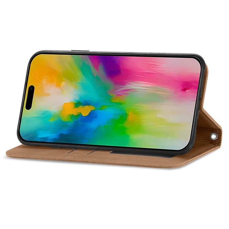 For iPhone 16 Case Skin Touch Feeling Leather Card Holder Phone Cover Magnetic Absorption - Brown