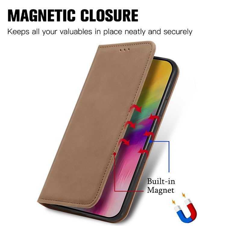 For iPhone 16 Case Skin Touch Feeling Leather Card Holder Phone Cover Magnetic Absorption - Brown
