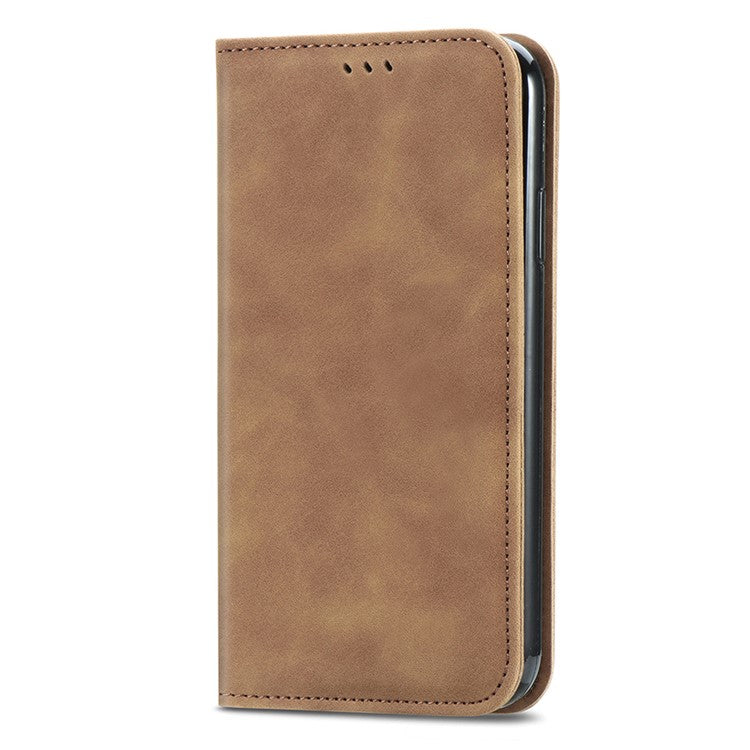 For iPhone 16 Case Skin Touch Feeling Leather Card Holder Phone Cover Magnetic Absorption - Brown