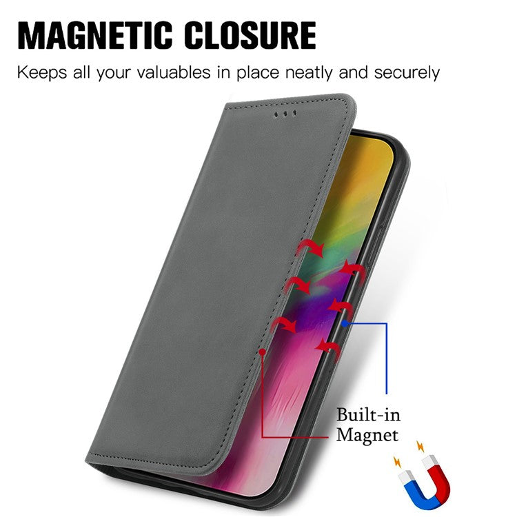 For iPhone 16 Case Skin Touch Feeling Leather Card Holder Phone Cover Magnetic Absorption - Grey