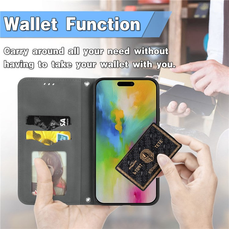 For iPhone 16 Case Skin Touch Feeling Leather Card Holder Phone Cover Magnetic Absorption - Grey