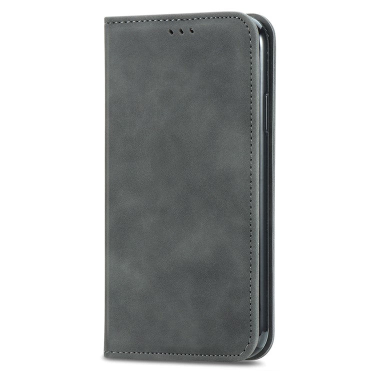 For iPhone 16 Case Skin Touch Feeling Leather Card Holder Phone Cover Magnetic Absorption - Grey