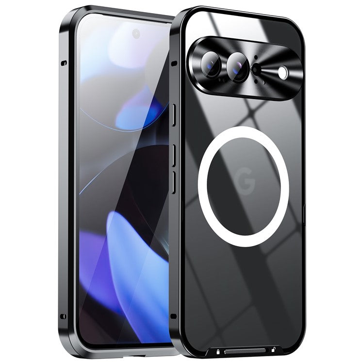 For Google Pixel 9 Case Compatible with MagSafe Metal Frame Matte Phone Cover - Black