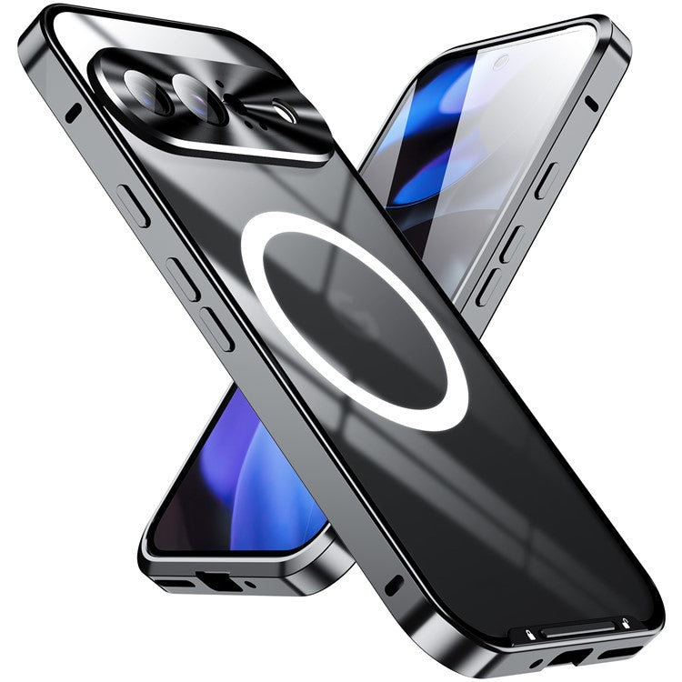 For Google Pixel 9 Case Compatible with MagSafe Metal Frame Matte Phone Cover - Black