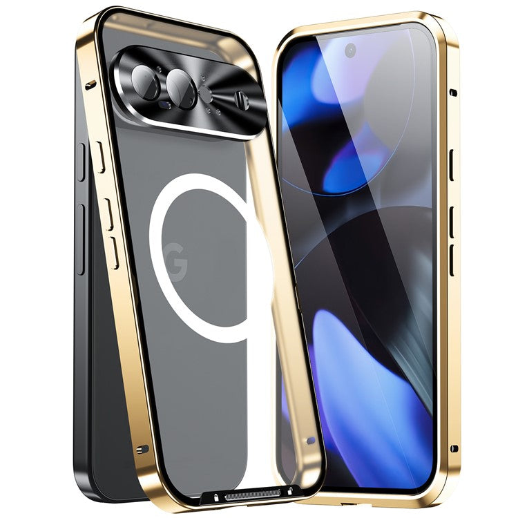 For Google Pixel 9 Case Compatible with MagSafe Metal Frame Matte Phone Cover - Gold