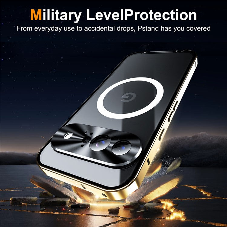 For Google Pixel 9 Case Compatible with MagSafe Metal Frame Matte Phone Cover - Gold