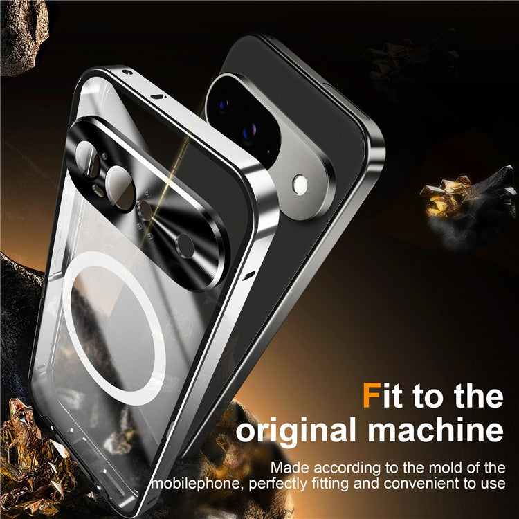 For Google Pixel 9 Case Compatible with MagSafe Metal Frame Matte Phone Cover - Silver