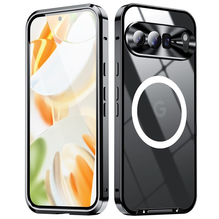 For Google Pixel 9 Pro XL Case Compatible with MagSafe Metal Frame Matte Phone Cover - Black
