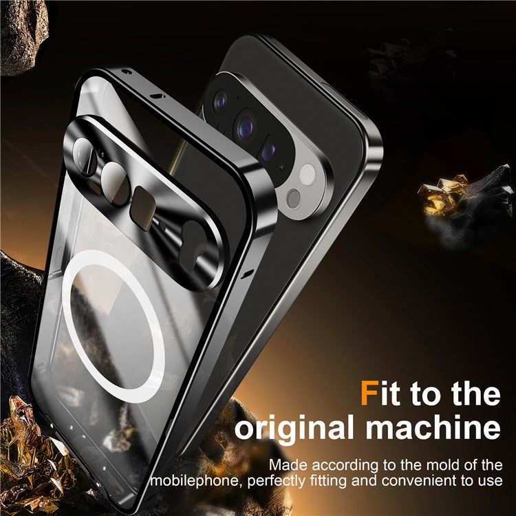 For Google Pixel 9 Pro XL Case Compatible with MagSafe Metal Frame Matte Phone Cover - Black