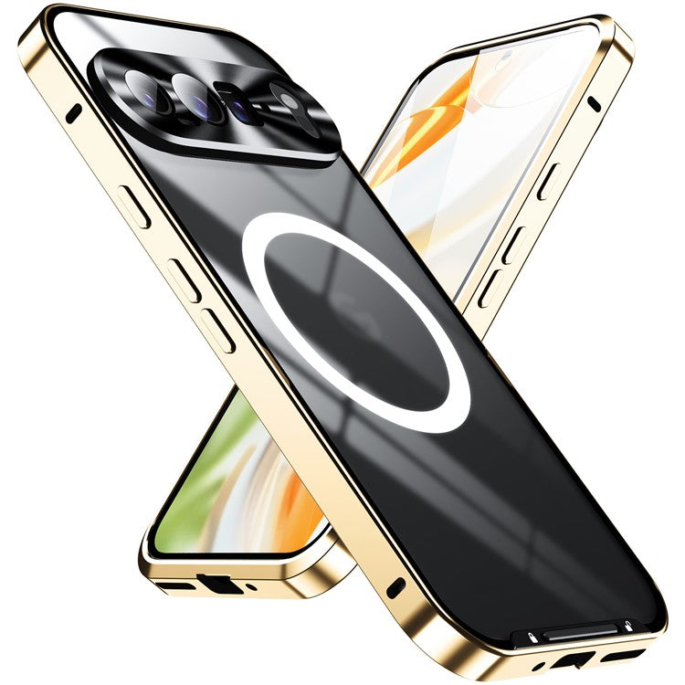 For Google Pixel 9 Pro XL Case Compatible with MagSafe Metal Frame Matte Phone Cover - Gold