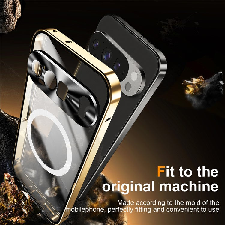 For Google Pixel 9 Pro XL Case Compatible with MagSafe Metal Frame Matte Phone Cover - Gold
