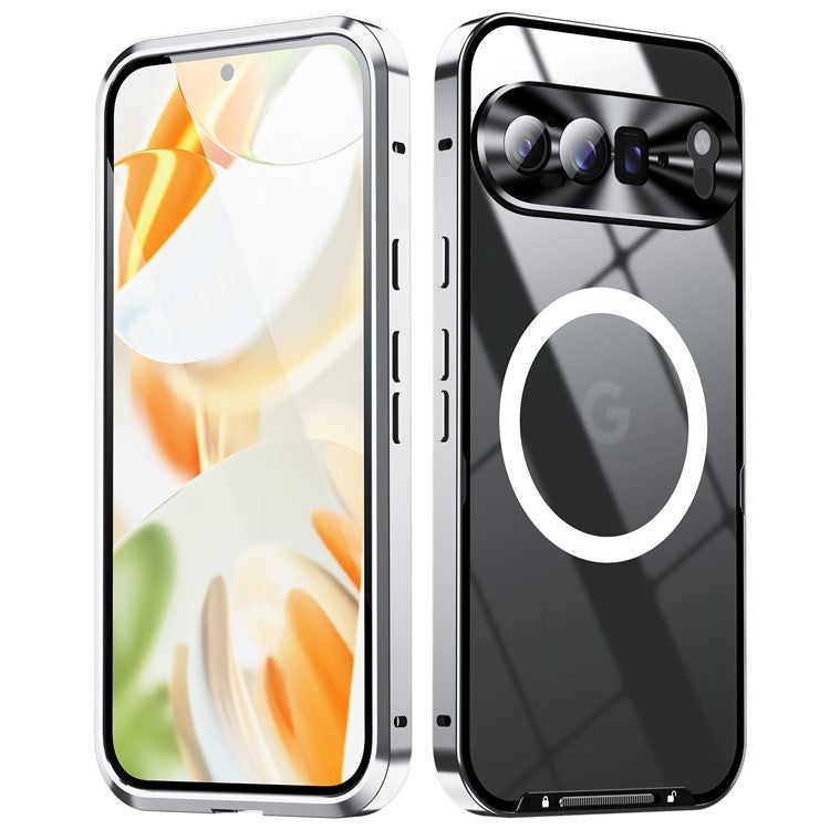 For Google Pixel 9 Pro XL Case Compatible with MagSafe Metal Frame Matte Phone Cover - Silver