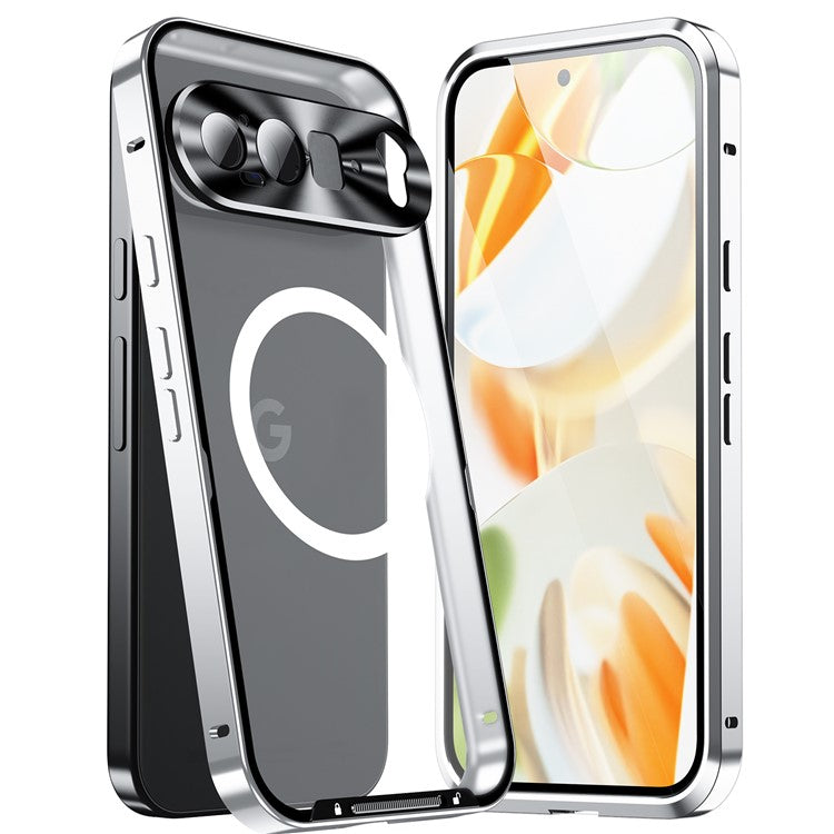 For Google Pixel 9 Pro XL Case Compatible with MagSafe Metal Frame Matte Phone Cover - Silver