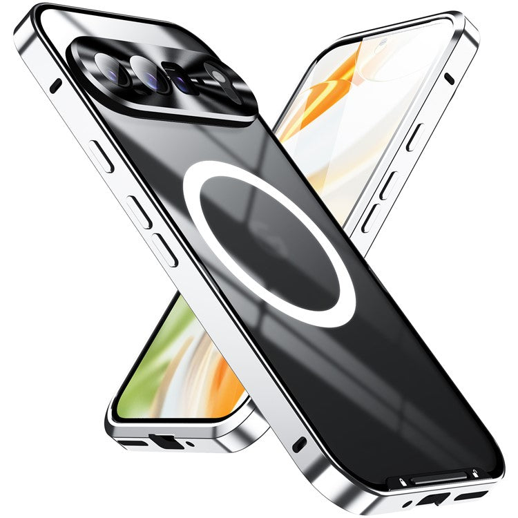 For Google Pixel 9 Pro XL Case Compatible with MagSafe Metal Frame Matte Phone Cover - Silver