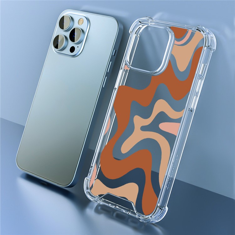 For iPhone 16 Pro Case Colorful Wave Pattern Printing Soft TPU+PC Phone Cover - Style C
