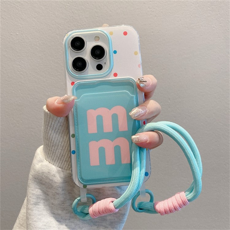 For iPhone 16 Pro Case Creative Wrist Strap Card Slot TPU Phone Cover - Green MM