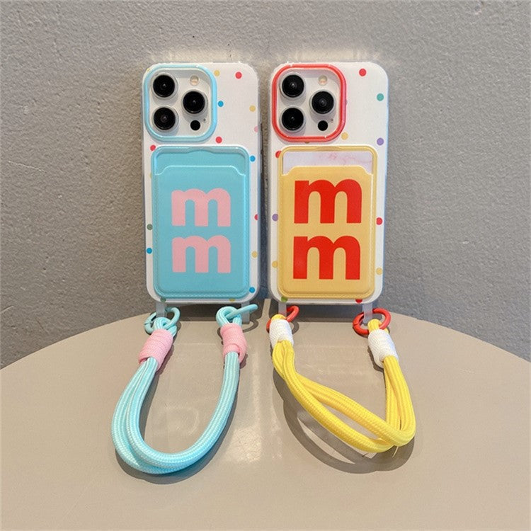 For iPhone 16 Pro Case Creative Wrist Strap Card Slot TPU Phone Cover - Green MM