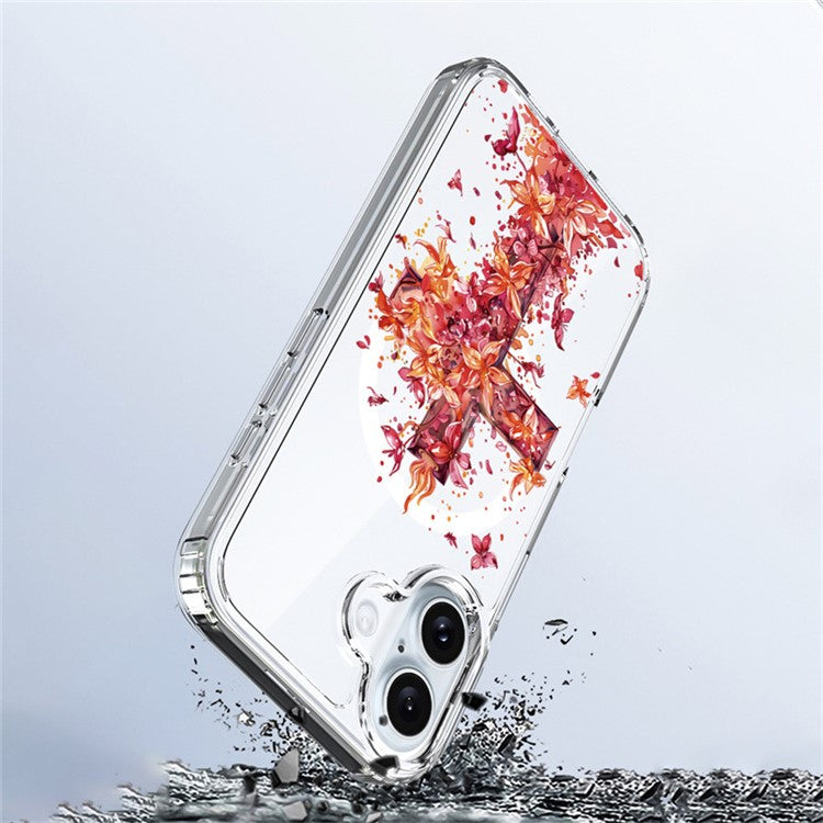 For iPhone 16 Plus Case Compatible with MagSafe Flower Pattern Printing TPU+PC Phone Cover - Style F