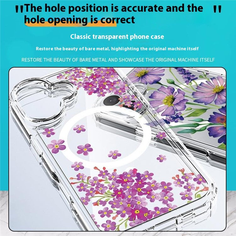 For iPhone 16 Case Compatible with MagSafe Flower Pattern Printing TPU+PC Phone Cover - Style D