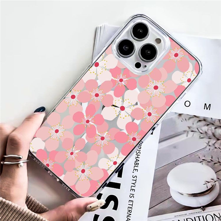 For iPhone 16 Pro Case Compatible with MagSafe Flower Pattern Printing TPU+PC Phone Cover - Style H