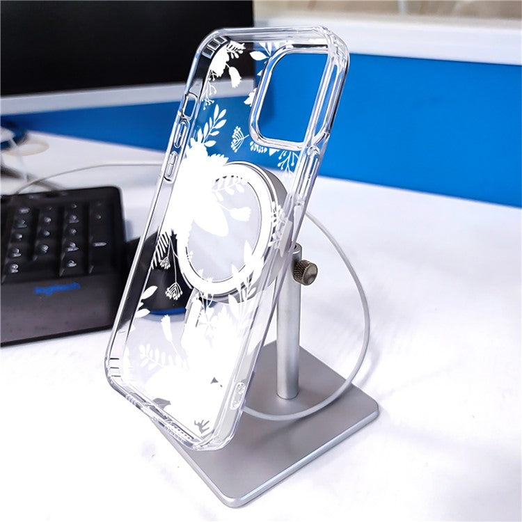 For iPhone 16 Pro Case Compatible with MagSafe Flower Pattern Printing TPU+PC Phone Cover - Style H