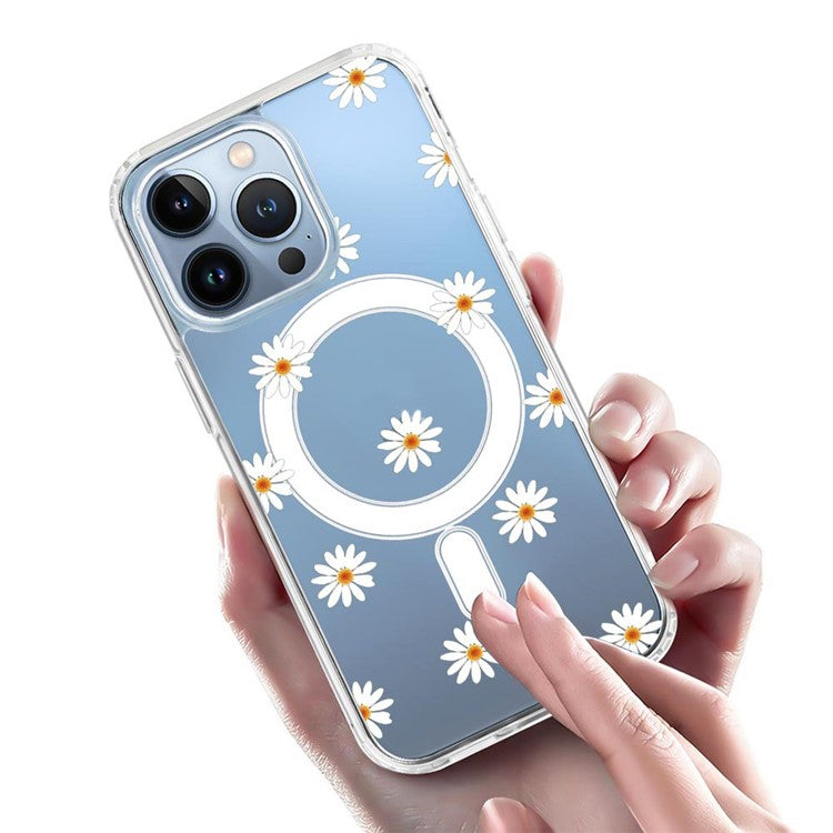 For iPhone 16 Pro Case Compatible with MagSafe Flower Pattern Printing TPU+PC Phone Cover - Style H