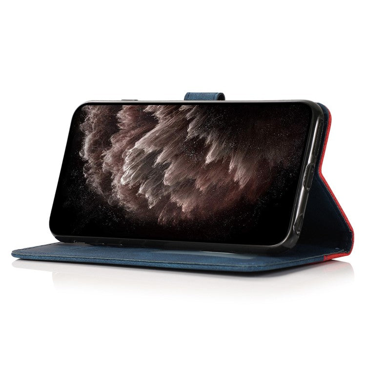 For Google Pixel 9 Pro XL Cover Color Splicing Wallet Stand Leather Phone Case with Wrist Strap - Red+Blue