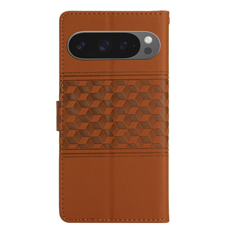 For Google Pixel 9 Pro XL Case Rhombus Leather Horizontal Flip Phone Cover - Brown