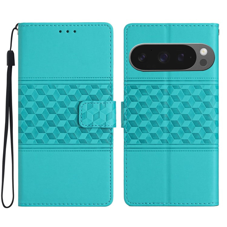 For Google Pixel 9 Pro XL Case Rhombus Leather Horizontal Flip Phone Cover - Sky Blue
