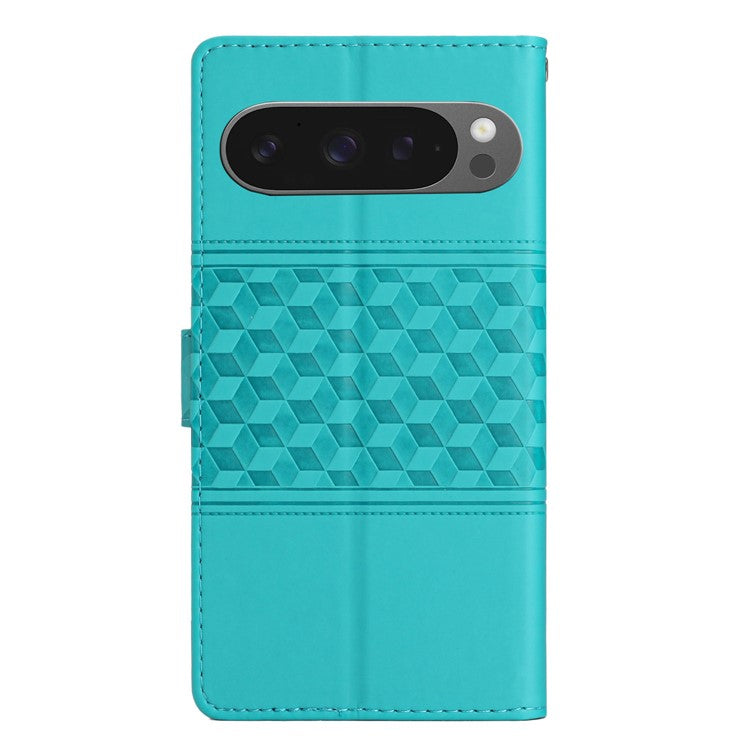For Google Pixel 9 Pro XL Case Rhombus Leather Horizontal Flip Phone Cover - Sky Blue