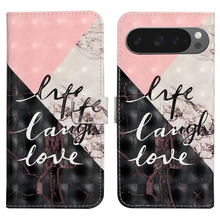 For Google Pixel 9 Pro XL Case 3D Creative Pattern PU Leather Stand Phone Cover - Tri-Color Marble