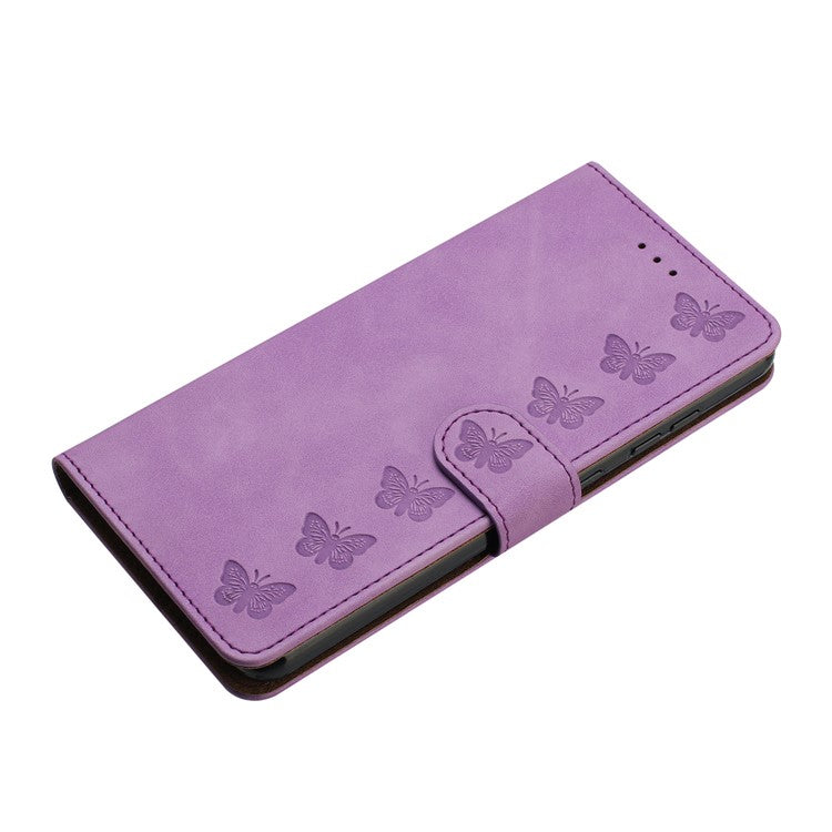 For Google Pixel 9 Pro XL Case Imprinted Butterfly Leather Wallet Phone Cover - Purple
