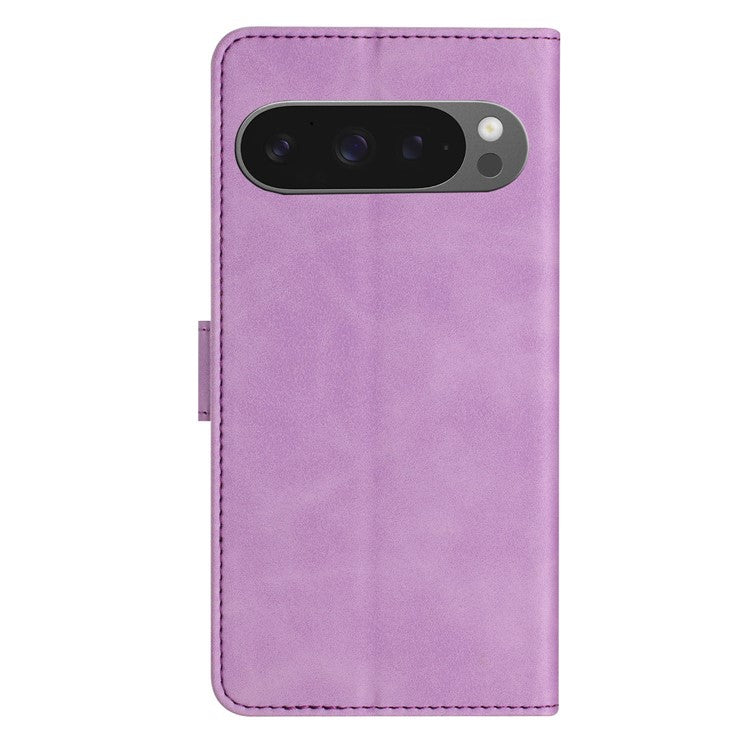 For Google Pixel 9 Pro XL Case Imprinted Butterfly Leather Wallet Phone Cover - Purple