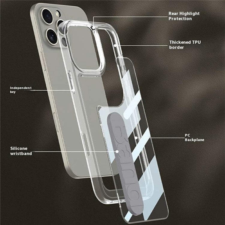 GKK For iPhone 16 Pro Crystal Clear Case Anti-Drop TPU+PC Phone Cover with Silicone Hand Strap - Blue