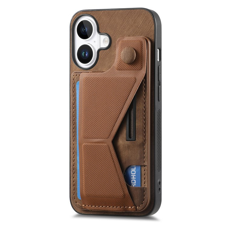 For iPhone 16 Plus Case Retro Leather Back Cover Card Slot Side Kickstand - Brown