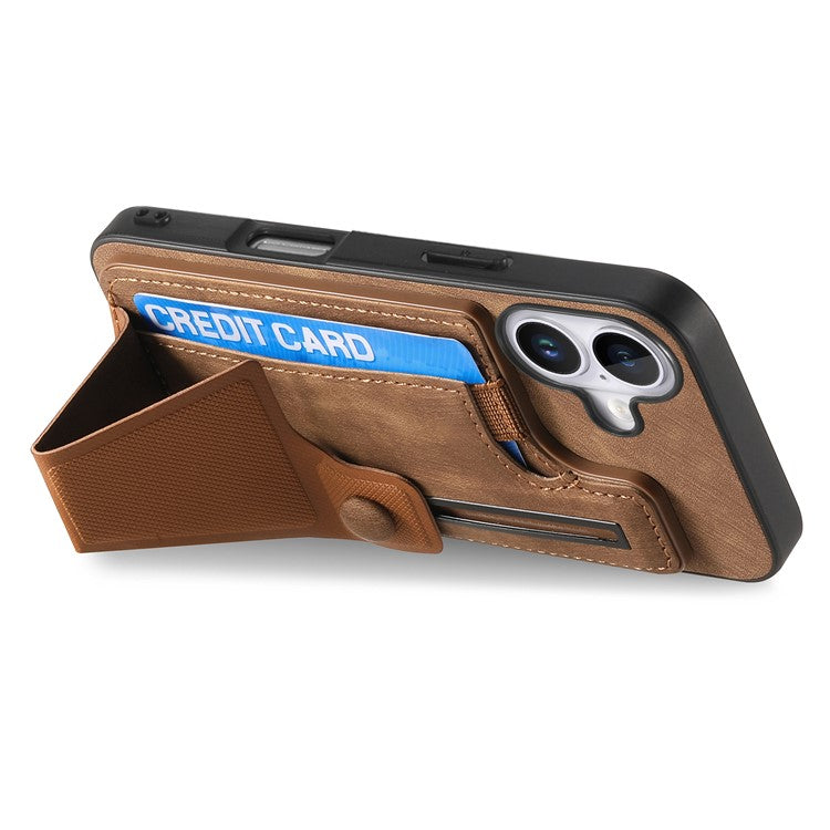 For iPhone 16 Plus Case Retro Leather Back Cover Card Slot Side Kickstand - Brown