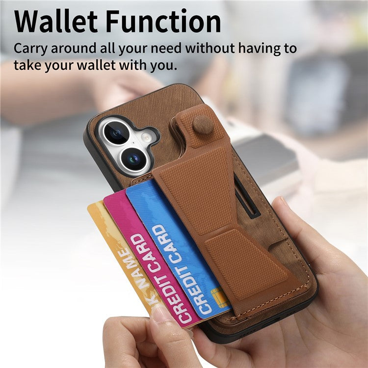 For iPhone 16 Plus Case Retro Leather Back Cover Card Slot Side Kickstand - Brown