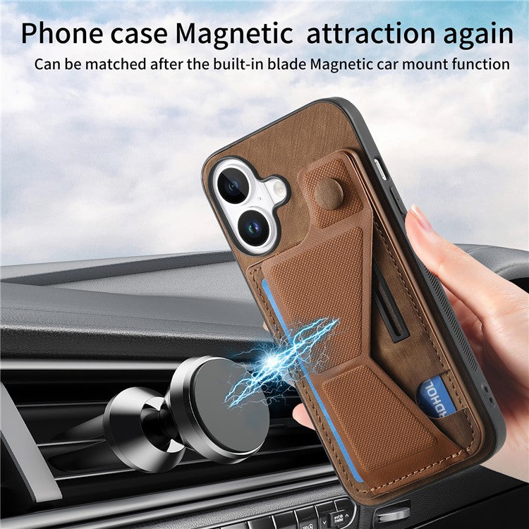 For iPhone 16 Plus Case Retro Leather Back Cover Card Slot Side Kickstand - Brown