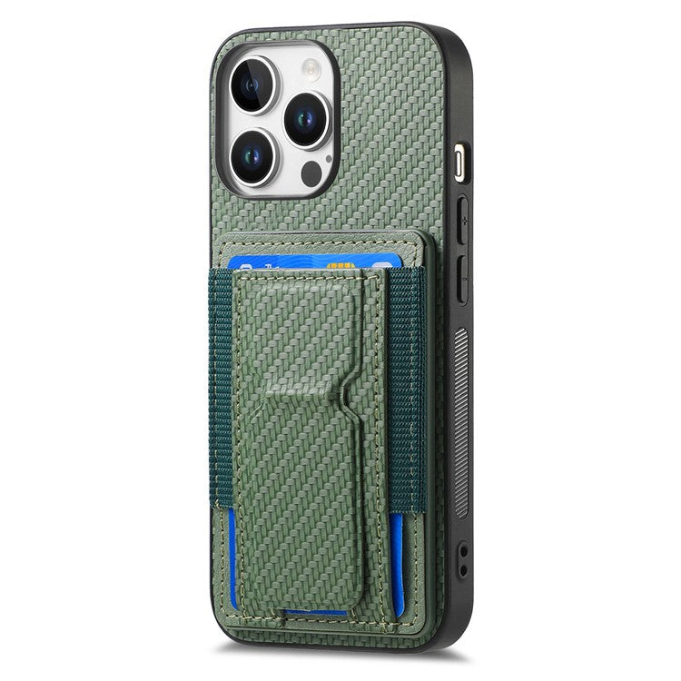 For iPhone 16 Pro Case Kickstand Card Holder Leather Back Cover - Green