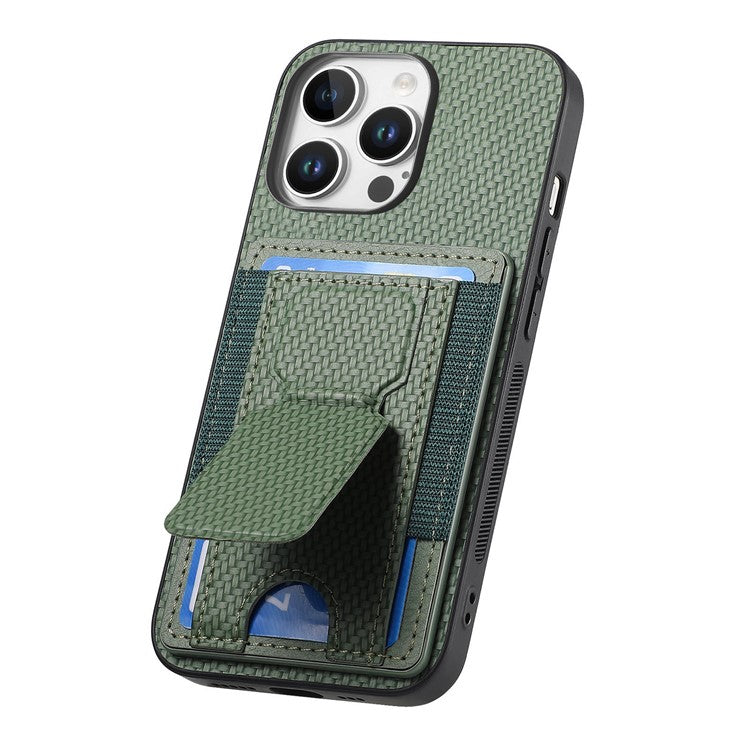 For iPhone 16 Pro Case Kickstand Card Holder Leather Back Cover - Green
